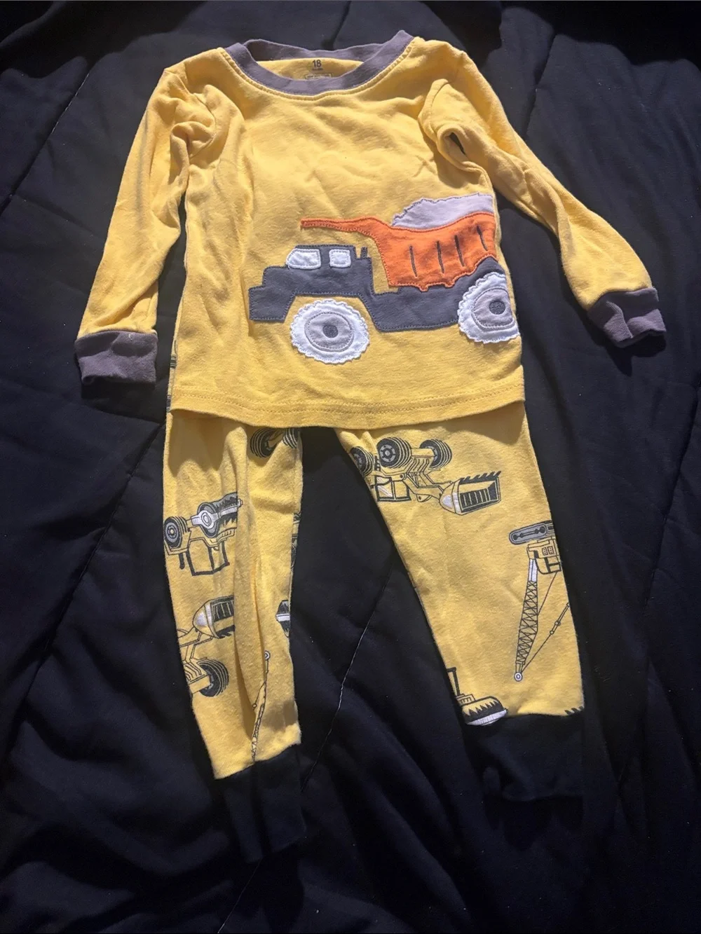 Carter's Yellow Construction Truck Pajama Set with Orange and Gray Accents